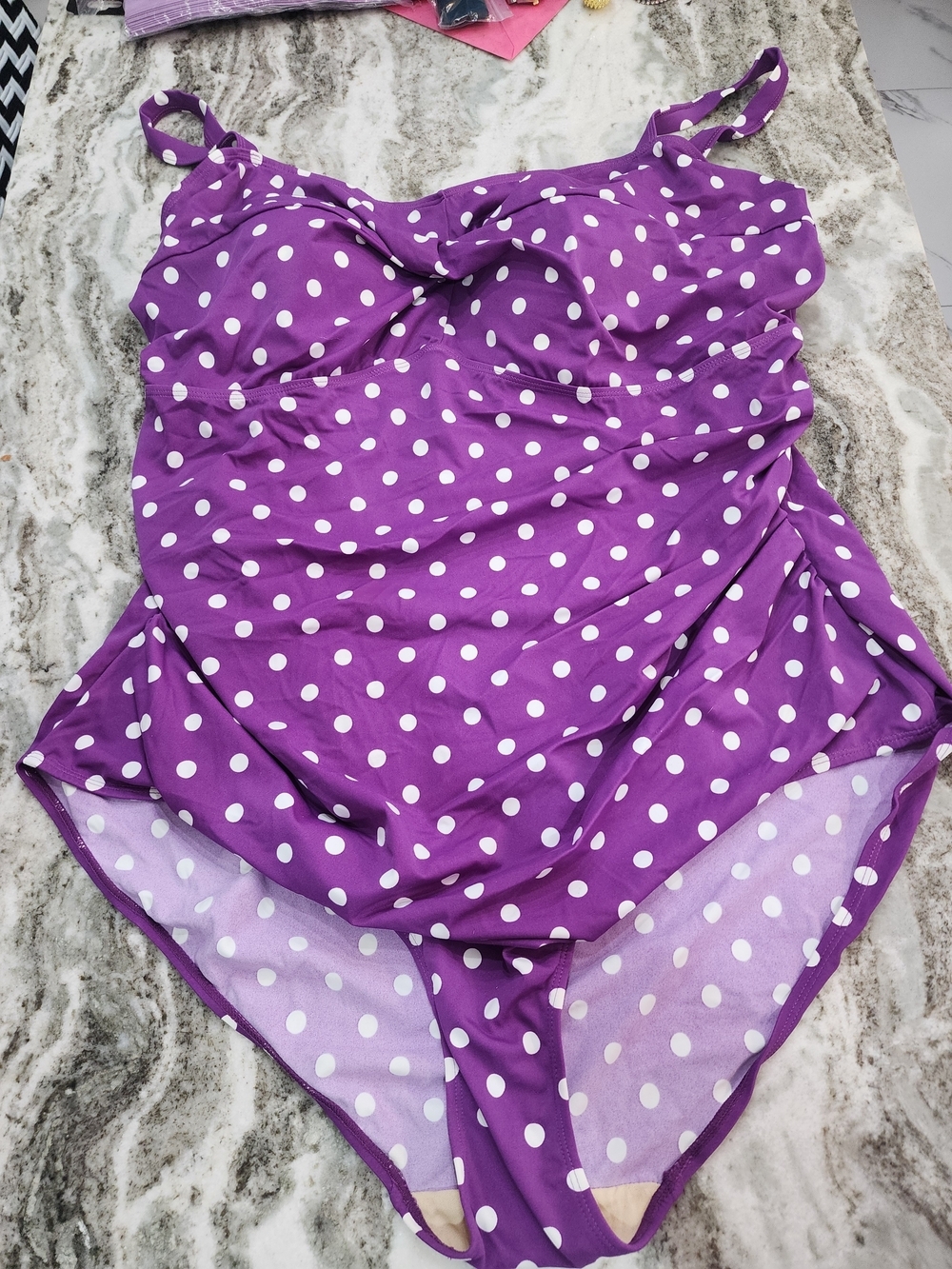 Purple Polka Dot One-Piece Swimsuit with Tummy Ruching New Without Tag 30W